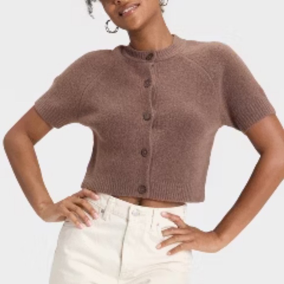 Universal Thread Sweaters - Universal Thread Chocolate Short Sleeve Knit Cardigan
